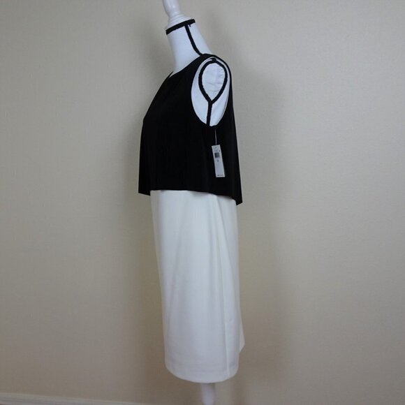 Ralph Lauren Cocktail Dress Women's Size 10 Black White Cape Overlay Stretch - Picture 3 of 8